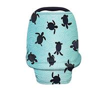 HUGS IDEA Bohemia Stylish Sea Turtle Ocean Wave Carseat Canopy and Nursing Cover for Breastfeeding, Baby Car Seat Covers, Stretchy Soft Breathable