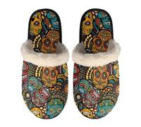 HUGS IDEA Bohemian Gothic Skull Women's Warm Slippers - Memory Foam Slippers with Anti-Skid Rubber Sole Lightweight Breathable Winter House Shoes