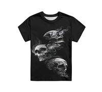 HUGS IDEA Boys O-Neck Tee Shirt, Black Skull Pullover Apparel T-Shirts Regular Fit Tee Shirt Gothic Cool Skeleton T Shirt for Children Age 15-16