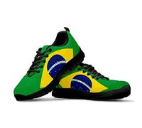 HUGS IDEA Brazil Flag Novelty Art Green Gym Training Sneaker Lace Up Low Top Breathable Mesh Sport Shoes