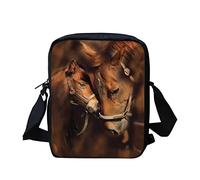 HUGS IDEA Brown Animal Horse Messenger Bag for Kids, Unisex, 23x17x6cm, Crossbody, Zipper Closure