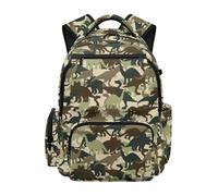 HUGS IDEA Camo Dinosaur Green Boys Backpack Waterproof School Bookbag Lightweight Front Zipper Pocket Ages 8-10 Outdoor Backpack Back to School Sports
