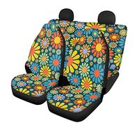 HUGS IDEA Car Accessories Seat Covers Front Rear Seat Protector Cushions, 4 Pcs, Abstract Hippie Daisy Flower Print Universal Fit