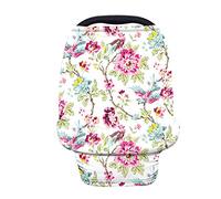 HUGS IDEA Car Seat Covers for Babies Mom Breastfeeding Scarf Soft Breathable Stretchy 360 Coverage, Easy to View Baby (Peony)
