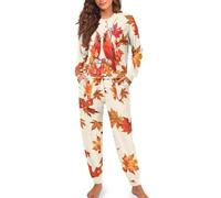 HUGS IDEA Cardinals Women's Pajama Sets Autumn Leaf 2 Piece Outfits Fashion Lounge Sets for Women Loungewear Fall Long Sleeve Sleepwear Cozy Nightwear with Pants