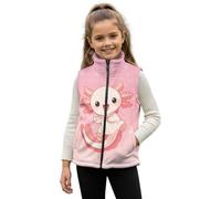 HUGS IDEA Cartoon Axolotl Kids Polar Fleece Vest Lightweight Zip Up Vest Jacket for Girls 3T Cute Sleeveless Jackets with Pockets Cozy Stand-Up Collar Winter Vests