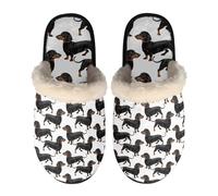 HUGS IDEA Cartoon Black Dachshund Dog Womens Fluffy Warm Slippers Memory Foam Slip-on House Shoes with Anti-Skid Rubber Sole Plush Soft Indoor Outdoor Warm Slippers