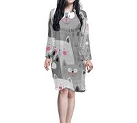 HUGS IDEA Cartoon Cats Cute Grey Cat Womens Dressing Gown Super Soft, Bathrobe 100% Polyester Bath Robe Housecoat Full Long - M