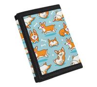 HUGS IDEA Cartoon Corgi Puppy Kids Small Wallet Lightweight Trifold Wallet with Coin Pocket Money Organizer Wallet Purse