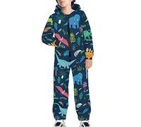 HUGS IDEA Cartoon Dinosaur Onesie Pajama Unisex Child Jumpsuit with Pocket for Boys Girls Age 15-16 Years Zip Up Hoodie Tracksuit