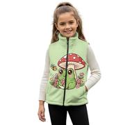HUGS IDEA Cartoon Frog Fleece Vest for Girls 2T Mushroom Sleeveless Stand Collar Jacket with Pockets Cute Zip Up Vests for Kids Lightweight Warm Coats for Children