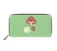 HUGS IDEA Cartoon Frog with Mushroom Women's PU Leather Slim Wallet Card Holder Clutch Ladies Purse