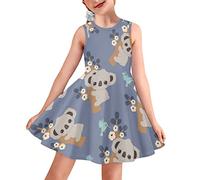 HUGS IDEA Cartoon Koala Baby Girls Sleeveless Tank Dress Casual Loose High Waisted Flowy Swing Dress Beach Party Dress