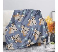 HUGS IDEA Cartoon Koala Blanket Microfiber Flannel Fluff Throws Skin Friendly Bed Sheet, Lovely Koala Bird Flower Blue Blankets for Kids-S
