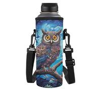 HUGS IDEA Cartoon Owl Print Kids Water Bottle Sleeve - Boys Girls Botter Carrier Sling Bag Neoprene Carrier Insulated Bottles Cover with Strap