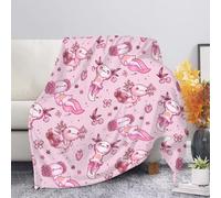 HUGS IDEA Cartoon Pink Axolotl Fleece Bedding Blanket Kids Girls Boys Bedroom Blanket Soft Microfiber Fleece Throw Blanket for Home Living Room Sofa Couch