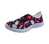 HUGS IDEA Casual Slip On Loafers Walking Shoes, Cute Nurse Cartoon Pattern Women Running Jogging Training Ourdoor Sport Sneaker UK 4