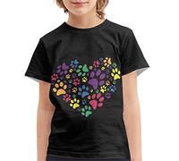 HUGS IDEA Cat Paws T Shirt with Colorful Dog Paw Animal Paws Heart Design Cute Tee Shirt for Boys Girls Unisex O-Neck T-Shirts Age 9-10