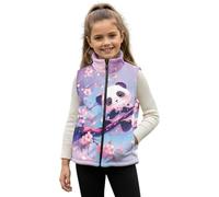 HUGS IDEA Cherry Blossom Panda Girls Warm Fleece Vest Lightweight Puffer Vests with Pockets Pink Sleeveless Coat for Kids Toddlers Comfy Zipper Outerwear for Children