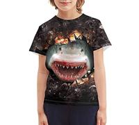 HUGS IDEA Child Teen Boys 3D Great White Shark Print Summer T-Shirt Short Sleeve Cool Casual Male Tee Tunic Top