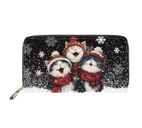 HUGS IDEA Christmas Cats Womens Wallet Xmas Zip Around Wallet for Lady Leather Multi Credit Card Clutch Wristlet Travel Long Purse for Women Work Travel Holiday Gifts