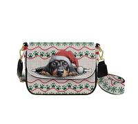 HUGS IDEA Christmas Dachshund Women's Shoulder Purse Xmas Crossbody Handbag with Wide Strap Leather Crossbody Bag for Holiday Trendy Handbag for Lady Work