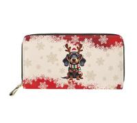 HUGS IDEA Christmas Dachshund Womens Wallet Xmas Zip Around Wallet for Lady Leather Multi Credit Card Clutch Wristlet Travel Long Purse for Women Work Travel Holiday Gifts