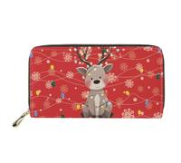 HUGS IDEA Christmas Elk Women's Wallet for Holiday Leather Zip Around Wallet for Lady Work Large Capacity Long Purse Credit Card Clutch Wristlet for Outdoor Travel