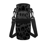 HUGS IDEA Classic Black Leopard Water Bottle Carrier Bag with Adjustable Strap and Pockets Sports Water Bottle Sleeve Pouch Sling Bag for Women Men