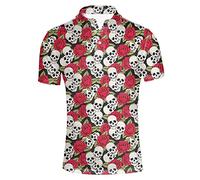 HUGS IDEA Classic Men's Jersey Sport Shirt Sugar Floral Skull Print T-Shirt Summer Short Sleeve Clothing