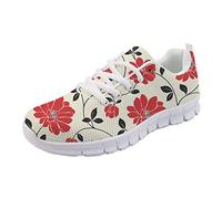 HUGS IDEA Classical Elegant Floral Fresh Simple Flower Design Casual Sneaker Running Shoes Gym Low-Top Lace Up Mesh Shoe Breathable Non Slip