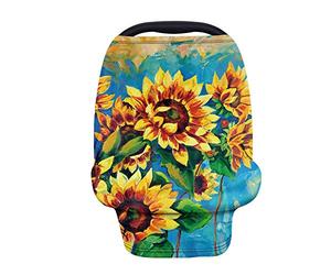 HUGS IDEA Classical Sunflower Painting Retro Vintage Art Nursing Cover for Breastfeeding Soft Breathable Stretchy 360 Coverage, Easy to View Baby