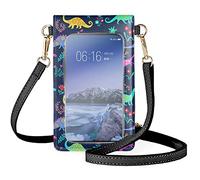 HUGS IDEA Colorful Cartoon Dinosaur Cute Touch Screen Purse, Mini Cell Phone Pouch Shoulder Bag, Women Small Crossbody Bags