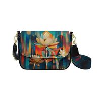 HUGS IDEA Colorful Lotus Women's Hobo Handbag Trendy Leather Crossbody Purse with Guitar Strap Stylish Shoulder Bag for Lady Art Print Satchel Bags for Daily Use Travel Work