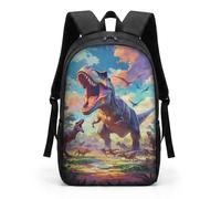 HUGS IDEA Colorful T-Rex Kids Backpack Bright Dinosaur School Bag Lightweight & Breathable Childrens Rucksack for Primary School Water Resistant 17 Inch