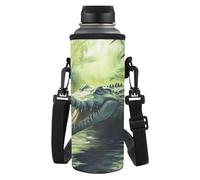 HUGS IDEA Cool Alligator Water Bottle Holder with Adjustable Shoulder Strap Lightweight Water Bottle Carrier Bag for Camping Machine Washable Bottles Pouch for Kids School