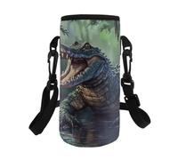 HUGS IDEA Cool Crocodile Water Bottle Carrier fpr Boys Adjustable Shoulder Strap Water Bottle Holder Lightweight Polyester for Hiking Walking Outdoor Travel