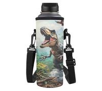HUGS IDEA Cool Dinosaur Water Bottle Bag for School Kids Shockproof Water Bottle Carrier with Detachable Shoulder Strap Dustproof Waterbottle Sleeve for Hiking Cycling