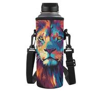 HUGS IDEA Cool Lion Water Bottle Carrier Bag with Adjustable Strap Shockproof Crossbody Holder for Cycling Walking Machine Washable Outdoor Organizer for School Boys
