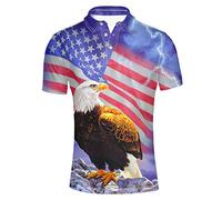 HUGS IDEA Cool Men's Polos Shirt America Flag Eagle Lightning Print T-Shirt Fashion Summer Short Sleeves