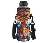 HUGS IDEA Cool Tiger Water Bottle Holder for Boys Adjustable Polyester Carrier with Shoulder Strap for Kids Dustproof Shockproof Bottle Storage Organizer for Outdoor Travel