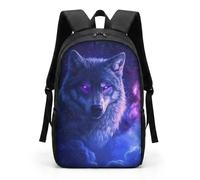 HUGS IDEA Cool Wolf Boys Backpack Wild Animal School Bag Large Capacity Lightweight Rucksack for Primary School Travel Camping