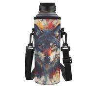 HUGS IDEA Cool Wolf Water Bottle Pouch for Outdoor Dustproof Shockproof Carrier Bag with Shoulder Strap for Swimming & Beach Travel Lightweight Waterbottle Cover