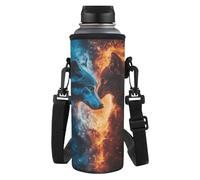 HUGS IDEA Cool Wolfs Water Bottle Holder with Adjustable Shoulder Strap Shockproof Water Bottle Carrier Bag for School Boys Machine Washable Waterbottle Pouch for Kids