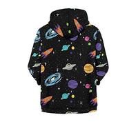 HUGS IDEA Cosmic Space Planets Toddler Girls Boys Hooded Sweatshirt with Pockets for Kids Age 9-10 Years Hoodies Athletic Sweatshirt