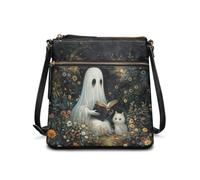 HUGS IDEA Crossbody Bag for Women Leather Handbag Sling Bag Large Hobo Bag Cell Phone Bag, Ghostly Cat