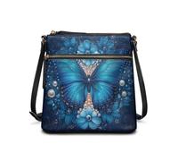 HUGS IDEA Crossbody Purse for Women,Lightweight Crossbody Bag Soft Leather Women's Shoulder Handbags, Blue Butterfly Floral, Large
