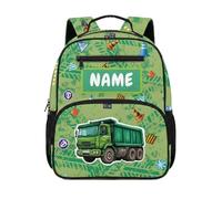 HUGS IDEA Custom Kids Bookbag for Toddlers 2-4 Personalized Toddler Backpack for Preschool Kindergarten Soft 13.5 Inch with Multiple Pockets for Daycare Travel Green Dump Truck