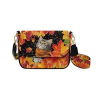 HUGS IDEA Cute Cat Crossbody Handbag for Women Maple Leaf Leather Shoulder Purse with Guitar Strap Vintage Satchel Bag for Lady Daily Use Travel Large Capacity Purses