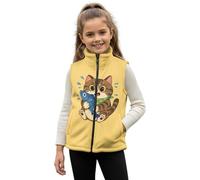 HUGS IDEA Cute Cat Kids Fleece Vest for Girls Size 9-10 Lightweight Zip Up Vest Jacket Kitten Print Sleeveless Jackets with Pockets Cozy Stand-Up Collar Winter Vests Casual Outerwear